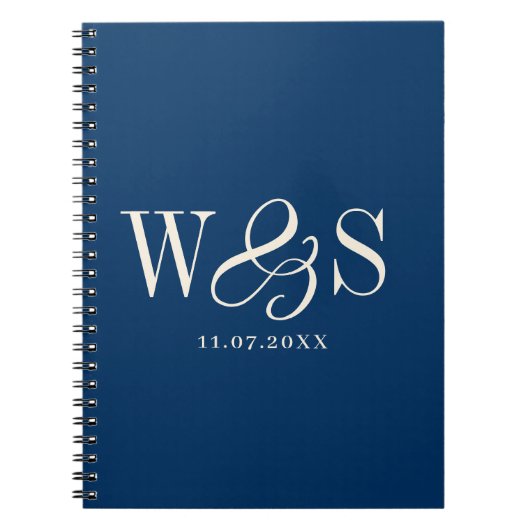 Carnet Elégant bleu marine couple mariage initial (Devant)