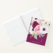 Carnet Élégant Bleu Peony Botanique Floral Monogramme (Intérieur)
