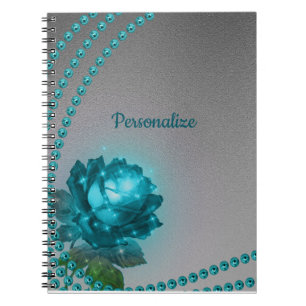 Carnet Elégant bleu romantique cristal Rose perles