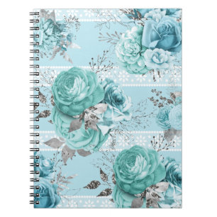 Carnet Elégant bleu Rose détails dentelle