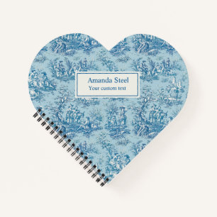 Carnet Elégant bleu vintage turquoise toile de jouy coeur