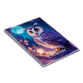 Carnet Élégant bleu violet magique Chouette comique AI Ar (Côté Droit)