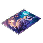 Carnet Élégant bleu violet magique Chouette comique AI Ar (Côté gauche)