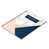 Carnet élégant bloc de couleur bleue couleur or marbre bl (Côté gauche)