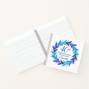 Carnet Elégant Blue Wreath 40th Birthday Party Guest Book