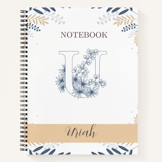 Carnet Élégant botanique avec U initial (Devant)