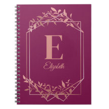 Élégant cadre rose monogrammé or feuille rose