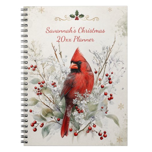 Carnet Élégant Cardinal Rouge de Noël (Devant)