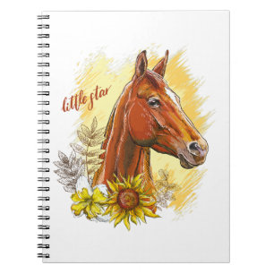 Carnet Élégant cheval à main avec plantes et fleurs