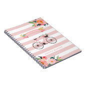 Carnet Élégant Chic Bicycle Floral Girly Pink Bandes (Côté Droit)