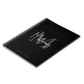 Carnet Élégant Chic Black Grey Blanc Monogramme Nom (Côté gauche)