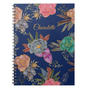 Carnet Élégant Chic Fantaisie Motif Floral Feuille D'or D