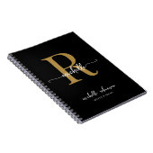 Carnet Élégant Chic Féminin Monogramme Nom Noir Or Script (Côté Droit)