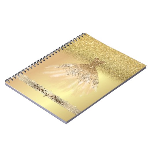 Carnet Elégant Chic Gold Parties scintillant Bokeh, Robe, (Côté gauche)