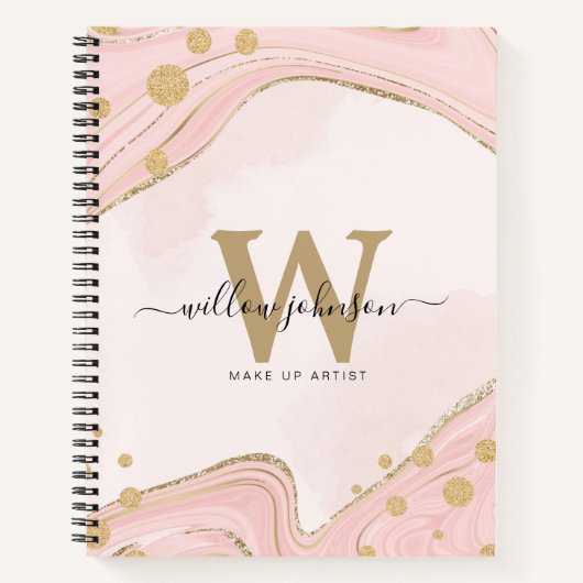 Carnet Élégant Chic Monogram rose Parties scintillant or (Devant)