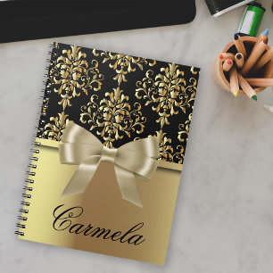 Carnet Élégant Chic Or Et Noir Damas Avec Bow