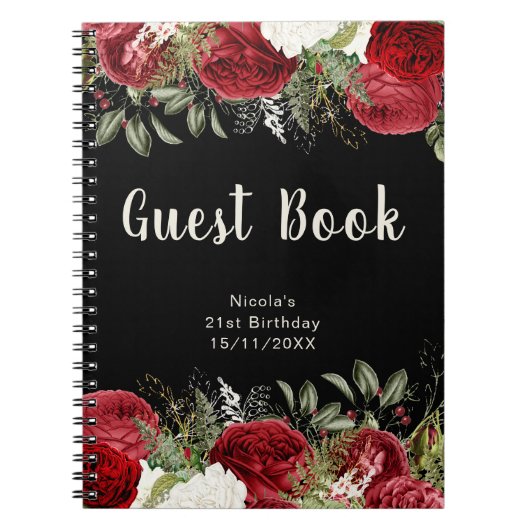 Carnet Elegant Christmas Red Flowers Birthday Guest Book (Devant)