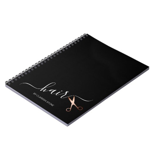 Carnet Elégant ciseaux d'or rose moderne coiffeur (Côté gauche)