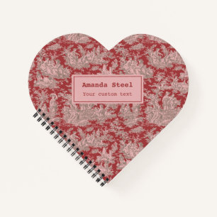 Carnet Elégant coeur vintage rouge foncé toile de jouy