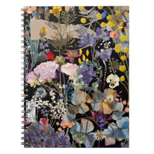 Carnet Élégant collage fleur sauvage multicolore