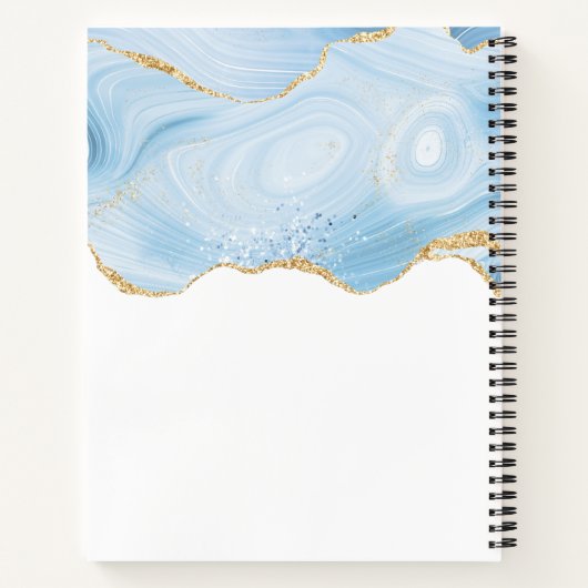 Carnet Élégant Cool Bleu Agate et Parties scintillant Or (Dos)