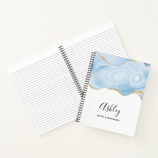 Carnet Élégant Cool Bleu Agate et Parties scintillant Or  (Intérieur)