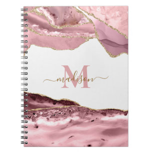 Carnet Élégant Coral Géode Agate Monogrammed Gold Parties