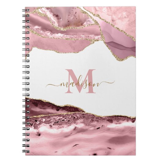 Carnet Élégant Coral Géode Agate Monogrammed Gold Parties (Devant)
