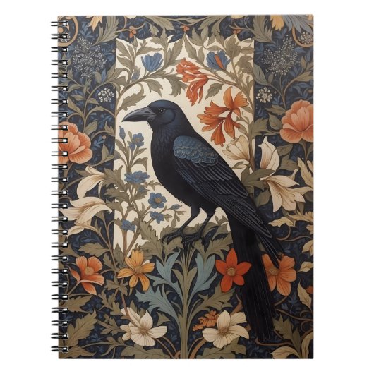 Carnet Elégant corbeau noir William Morris Inspiré Floral (Devant)