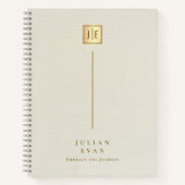 Carnet Élégant Crème Doré Brillante Monogramme Spirale (Devant)