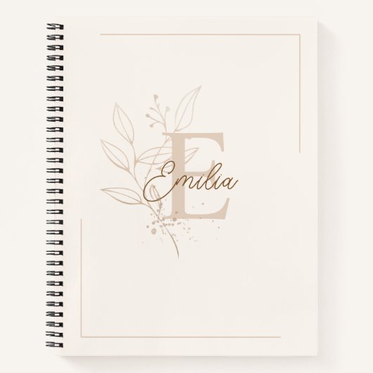 Carnet Élégant Crème Personnalisé Script Monogramme Flora (Devant)