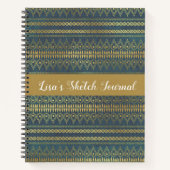 Carnet Elégant croquis Boho Blue et Gold Stripe (Devant)