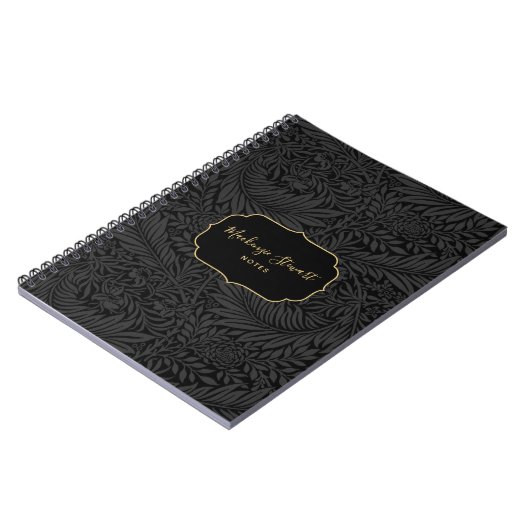 Carnet Elegant Custom Name Black Floral Pattern (Côté gauche)
