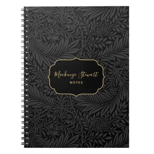 Carnet Elegant Custom Name Black Floral Pattern (Devant)
