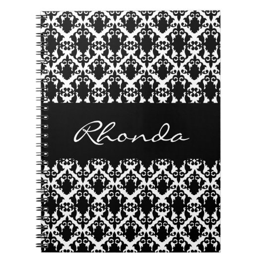 Carnet Elegant Damask Black and White (Devant)