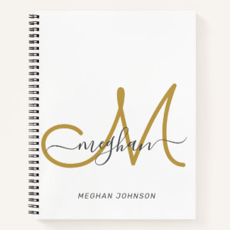 Carnet Élégant design or blanc Script Monogramme