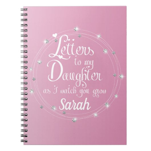 Carnet Elégant diamant rose brillant Lettres design chic (Devant)