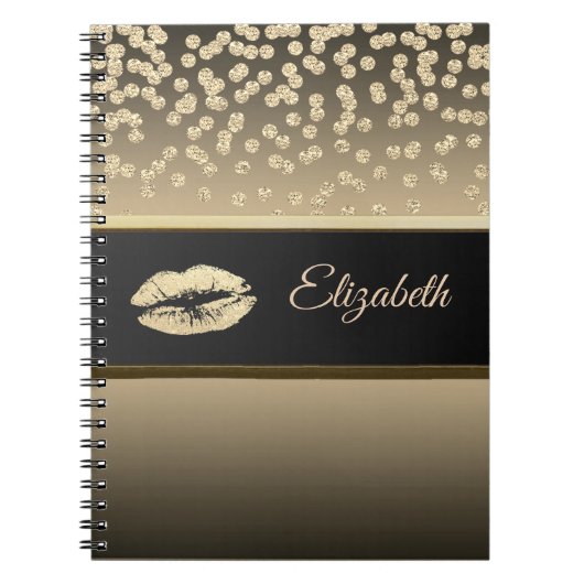 Carnet Élégant Diamants Or-Glittery Lip Personnalisé (Devant)
