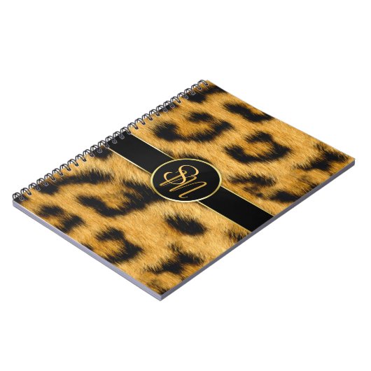 Carnet Élégant Empreinte de léopard Monogramme Script - C (Côté gauche)