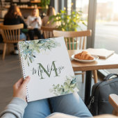 Carnet Élégant Eucalyptus Botanique Monogramme Floral