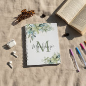 Carnet Élégant Eucalyptus Botanique Monogramme Floral