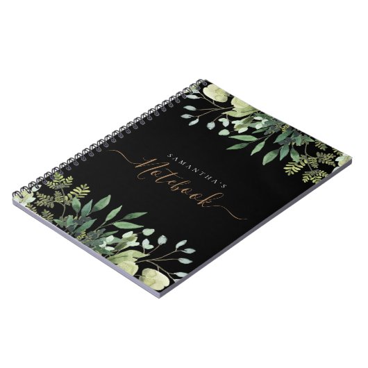 Carnet Élégant Eucalyptus Botanique Noir Script (Côté gauche)