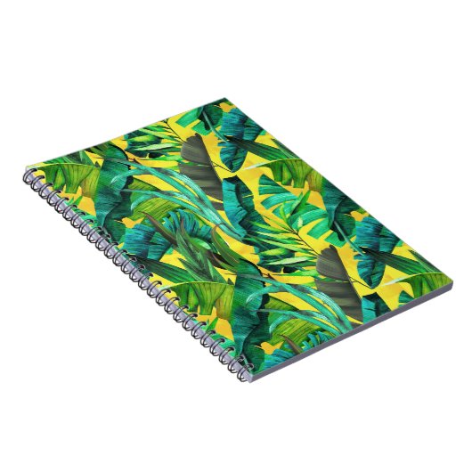 Carnet Élégant feuille vert tropical motif jaune (Côté Droit)