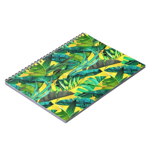 Carnet Élégant feuille vert tropical motif jaune (Côté gauche)