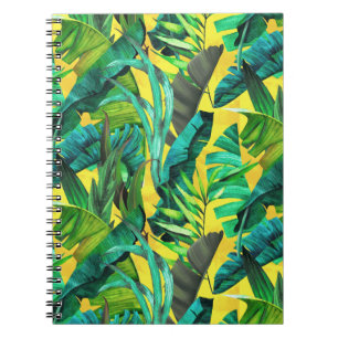 Carnet Élégant feuille vert tropical motif jaune