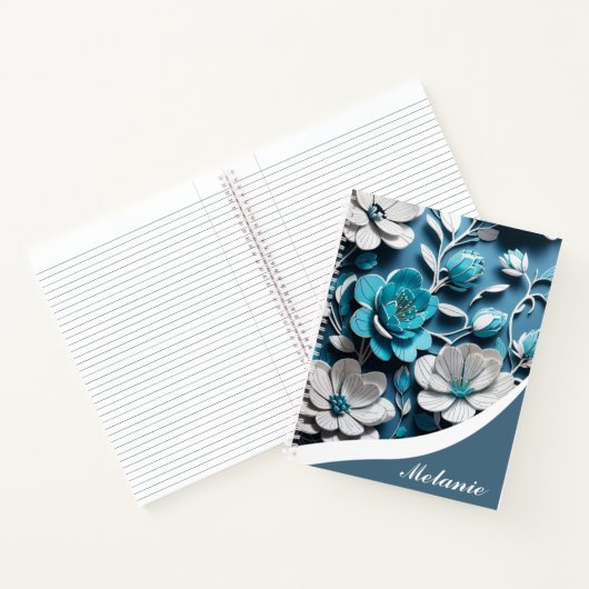 Carnet Elégant Fille Flore Bleu Personnalisé Design (Intérieur)