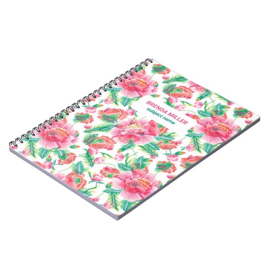 Carnet Élégant Fille Lumineuse Motif Fleurs Roses (Côté gauche)