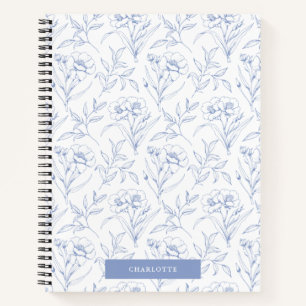 Carnet Élégant floral bleu clair