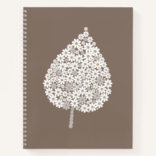 Carnet Elegant Floral Leaf Design – White and Soft Grey  (Devant)