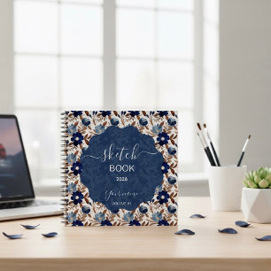 Carnet Élégant floral marine